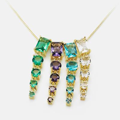 China Office/Career Color Simple Shiny Gold Plated Zircon Necklace Cubic Zirconia Pendant Necklace for sale