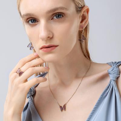 China Europe and America Gold Plated Glass Pendant With Minimal Zircon Necklace Butterfly Necklace for sale