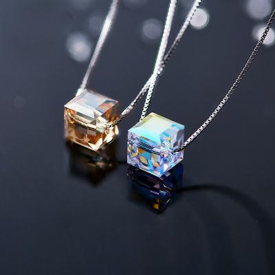 China Simple Simple Magic Amethyst Necklace Crystal Pendant S925 Cube Necklace Geometric Necklace for sale