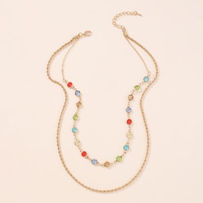 China Simplicity Jewelry Small Fresh Multi Color Water Drill Chain Layer Necklace Colorful Necklace for sale