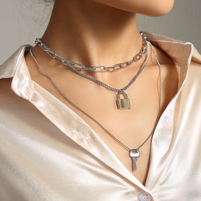 China Retro TRENDY Punk Key Lock Pendant With Multilayer Necklace And Fashionable Personality Necklace for sale