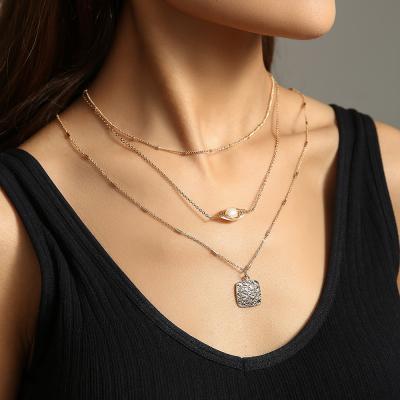 China Clavicle Multilayer Chain Necklace Natural Pearl Europe and America Women's Square Necklace Jewelry for sale