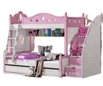 China Morden Bunk Bed 3 Beds With Staircase Cheap Kids Furniture Pink A18 for sale