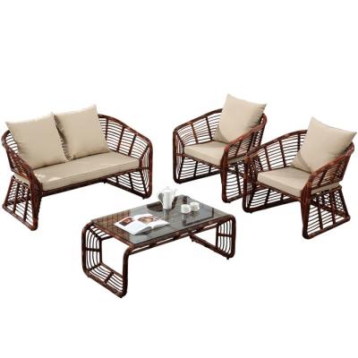 China Modern Outdoor Rattan Sofa Living Room Four-piece Set Rattan Chair Courtyard Leisure Balcony Sofa Combination S327 for sale