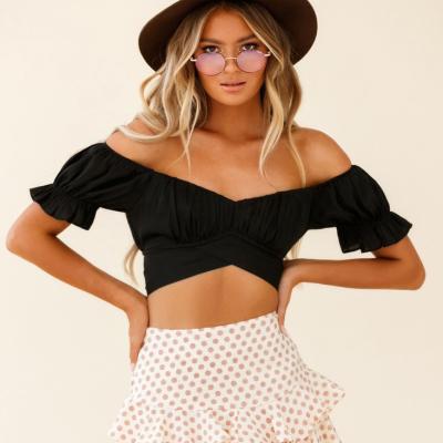 China Viable ladies ruffle crop tops women short sleeve off shoulder blouse and shirt tops blouse dresses pour femme lady camisas blusas de mujer dama for sale