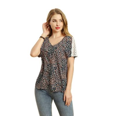 China Breathable Short Sleeves Leaf Print Summer Blouses Shirt Ladies Floral Shirt Dress Camisa Mujer Tops Ladies Flowery Short Sleeve Casual Blusas for sale