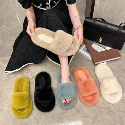 China Fashion trend HLS561 Korean style INS wool shoes women's toe autumn and winter cotton home shoes slippers outdoor open flat sports shoes with for sale