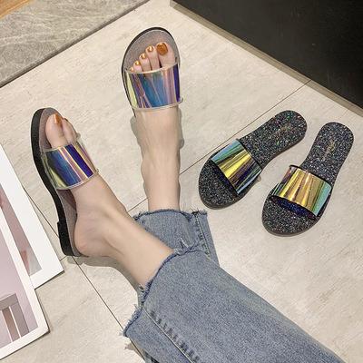 China Fashion Trend JSH016 Style Wholesale PVC Laser Sandals Women New Fails Summer Slipper Flat Shoes for sale