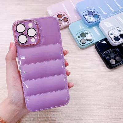 China New Design Shockproof Case For Iphone 14 Plated Frame Down Jacket Solid Color Protective Case For iphone 12 pro max phone for sale