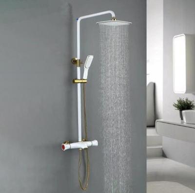 China High Quality White Slide Bar Wall Mount Rainfall Brass Exposed Shower Mixer Tap Set For Bathroom for sale