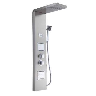 China Without Slide Bar 304 Stainless Steel Wall Mount Bath Rainfall Shower Column Set Display Panel Thermostatic Massage Shower Panel for sale