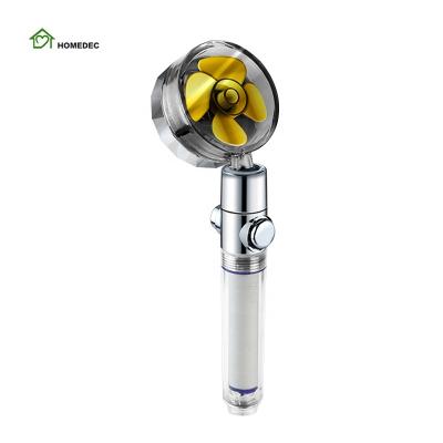 China Without diverter high quality water saving showerhead 360 degree rotating propeller shower head with fan for sale