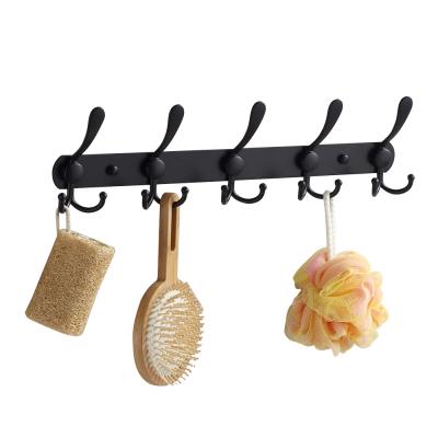 China Durable Wall Mounted 5 Robe Hanger Hooks Metal Black Clothes Coat Rack For Bathroom for sale