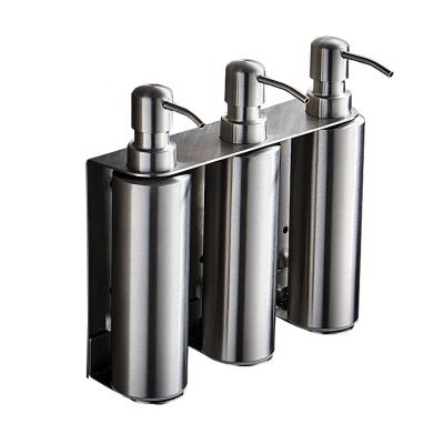 China High Quality Triple Soap Dispenser Hotel Stainless Steel Double Soap Dispenser Wall Mounted Shampoo Dispenser Bottle for sale