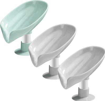 China Modern Self Draining Soap Dish Leaf Shaped Holder With Suction Cup For Bathroom Kitchen for sale