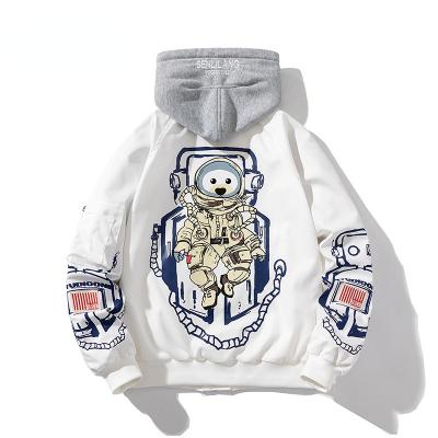 China Funny Cartoon Spacesuit Pilot Hat College Clothing Regular Men's Loose Oversized Jacket Detachable Knitted Varsity Men for sale