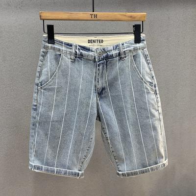 China Japanese and Korean striped light summer straight denim shorts lightly washed 5 point shorts men's denim for sale