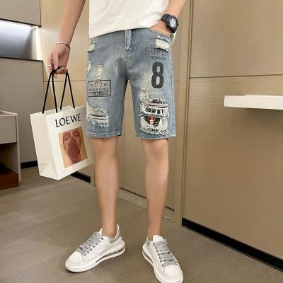 China SENSIR Straight Men's Clothing | 2022 Summer Fashion Patch Hole Streetwear Casual Denim Pants Printing Shorts Men for sale