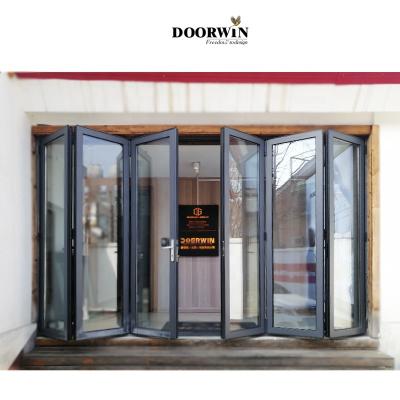 China Australian Standard Thermal Insulation Large Frame Low E Coated Aluminum Glass Frame Bifolding Doors With Retractable Screen for sale