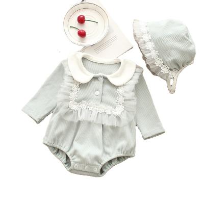 China Cozy Baby Clothes Hot Selling Baby Clothes Newborn Babies Romper Princess Long Sleeve Ruffled Lace Cotton Warm Infant Girl Jumpsuit With Hood for sale