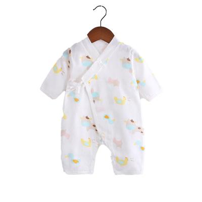 China 100% Pure Lace-Up Newborn Baby Sleepsuit Romper Baby Clothes Cotton Gauze Air Condition Baby One-Piece Suit for sale