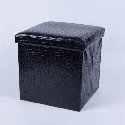 China 2021 Foldable PU Leather Storage Crocodile Ottoman Foldable Ottoman For Living Room Furniture Ottoman Pouf for sale