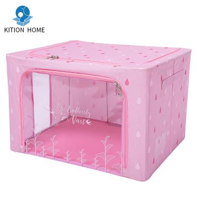 China 2020 66L Oxford Eco-friendly Romantic Pink Foldable Storage Box Storage Box Life Folding Box For Home Living for sale