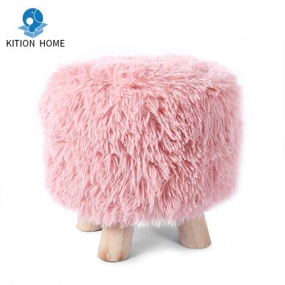 China Modern Cheaper Fur Wood Velvet Stool Chairs Footstool Ottoman for sale