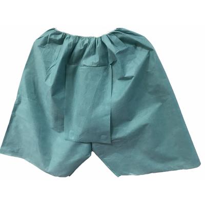 China Green Color Comfortable Non-woven Fabric SMS Disposable Back Slit Panty With Laminated Square For Endoscopy Medical Clinic for sale