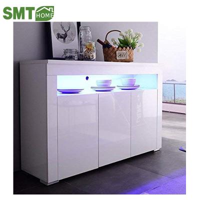 China (Other) Mecor Adjustable Kitchen Sideboard Cabinet, High Gloss LED Sideboard, Storage Server Table with 3 Doors and Open Topper Shelf (White) Cupboard for sale