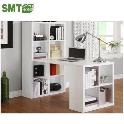 China Adjustable Height Office Furniture Study Computer Table Desk With Bookcase Book Shelves Double White For Living Room for sale