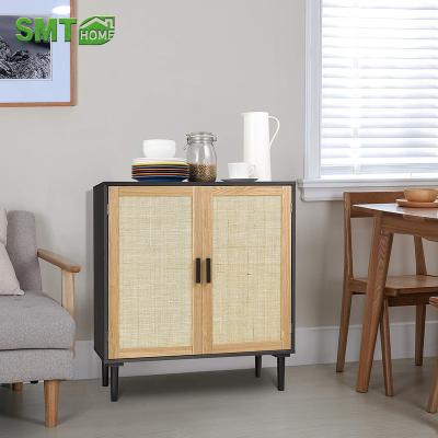 China New Design Popular (Others) Living Room Furniture Adjustable Set Wooden MDF With Natural Rattan Door Storage Cabinet for sale