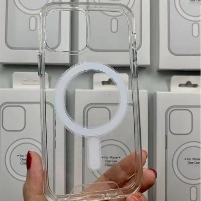 China Transparent Cover Shockproof Luxury Radio Charging Clear Acrylic Magnetic TPU Cases Magnet Phone Case For iPhone 12 13 pro Max Phone for sale