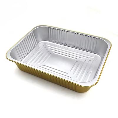 China Gold Smooth Wall Heat Seal Lid Takeaway Foil Food Containers With Plastic Cover for sale