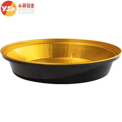 China 230ml Black And Gold Heat Seal Foil Pans​ Disposable Round Pan With Lid for sale