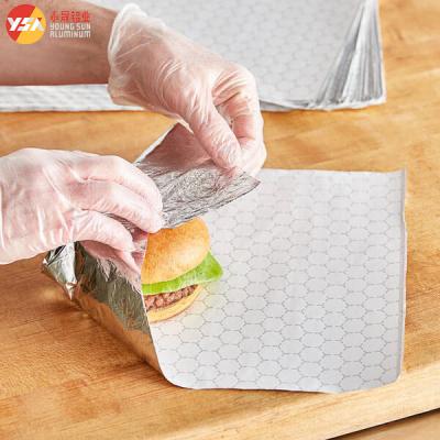 China Burger Foil Hexagon Honeycomb Paper Laminated Aluminum Foil Burger Wrapping for sale