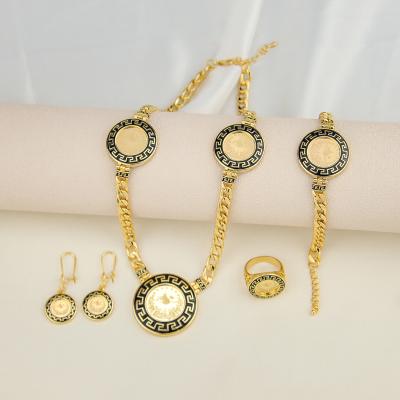 China Hot Selling CLASSIC Gold Jewelry 4pcs Jewelry Set Set 18k Gold Coin Brass Arab Jewelry Set for sale