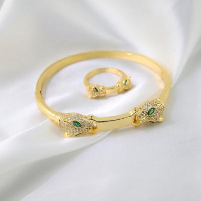 China Wholesale Jewelry Ring Women Vintage Factory Leopard Bracelet and Ring Set 18K Gold Plated Zircon Jewelry Set for sale