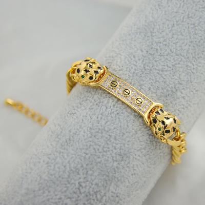 China CLASSIC High Quality Bangle Bracelet Women's 18k Gold Cubic Zirconia Leopard Bracelet for sale