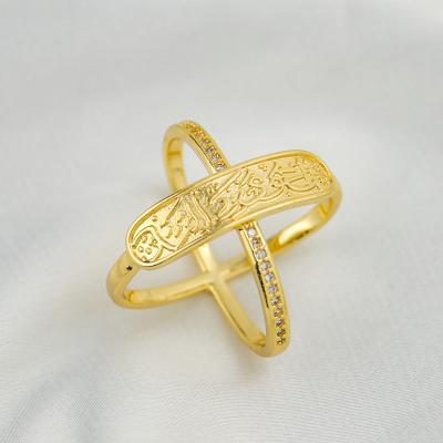 China Latest Design CLASSIC Simple Cross Finger Women Arabic Rhinestones Gold Ring 24k Gold Ring for sale