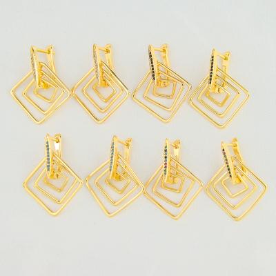 China CLASSIC High Quality Square Zircon 18k Gold Plated Stud Earrings Women Multiple Color for sale