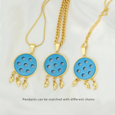 China CLASSIC Classic Design Plastic Hollow Out Jewelry Womens 18k Gold Chain Blue Stone Pendant Necklace for sale