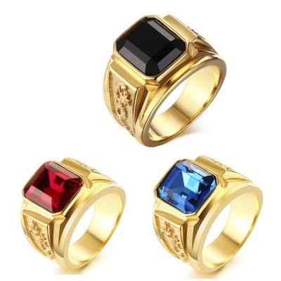 China Newest Hip Hop 16MM Stainless Steel Black Gemstone Gem Stone Rings Boy Ring Hiphop Men's Rings For Men for sale