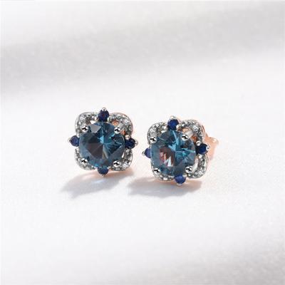 China Luxury Jewelry New Trendy Styles 2022 Solid 10K Gold Gemstone Diamond Earrings Jewelry Prong Setting Gold Stud Earrings for valentines for sale