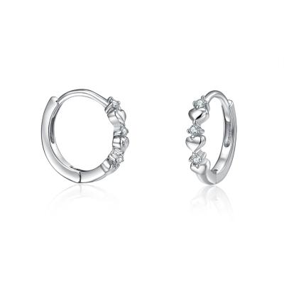 China TRENDY Small Circle Earrings Women 10mm, S925 Sterling Silver Cubic Zircon Earrings 18k White Gold Plated, Love Heart Shaped Stud Earrings for sale