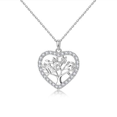 China Romantic Tree of Life Necklace, Love Heart Shaped Pendant, Women's 18k White Gold Plated 925 Sterling Silver Cubic Zirconia Necklaces for sale