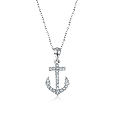 China Classic TRENDY Women Anchor Necklace, 18k White Gold Plated S925 Sterling Silver Cubic Zirconia Pendant Necklace for sale