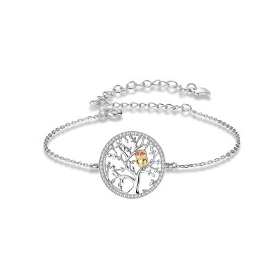 China FASHIONABLE Tree of Life Owl Women Sterling Silver Zircon Adjustable Bangle Bracelet for Girls Wholesale Prices for sale