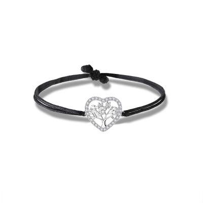 China Romantic Hand-braided Rope Tree Heart Shaped Bracelet S925 Sterling Silver Handmade Zirconia Women Life Cubic Bracelet for sale