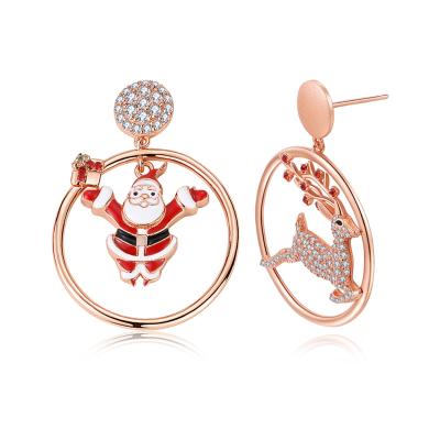 China Luxury Gift FASHION Zircon Xmas Christmas Stud Drop Earrings Santa and Elks Enamel Earrings 18k Gold Plated S925 Sterling Silver Earrings for sale